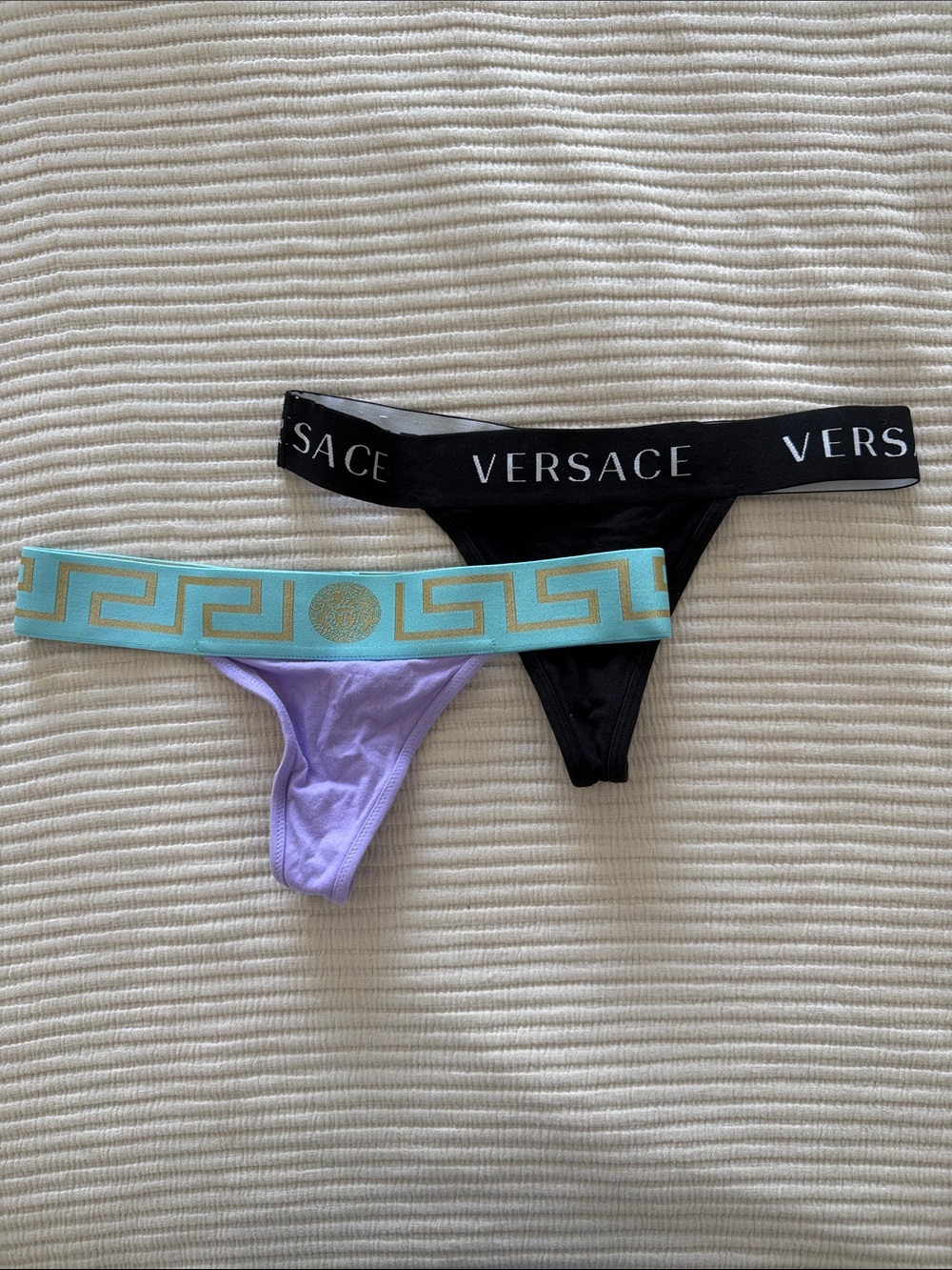Versace Black, Lavender & Aqua Logo Thongs